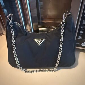 Prada Black Nylon Chain Shoulder Bag